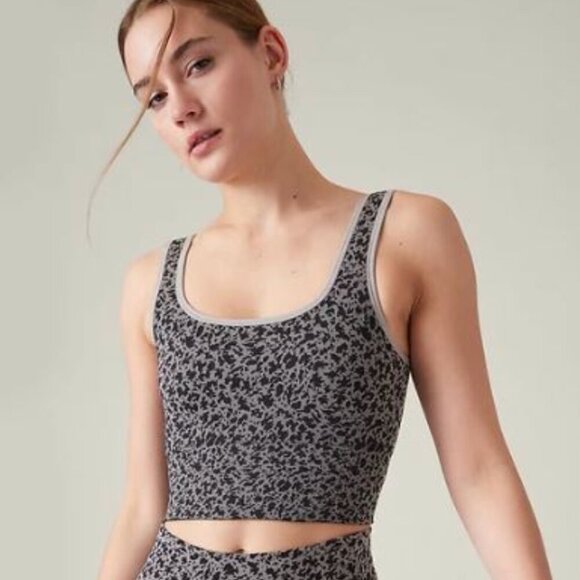 Athleta Aurora Scoop Crop Top Leopard Black Grey NWT Small - Picture 1 of 7